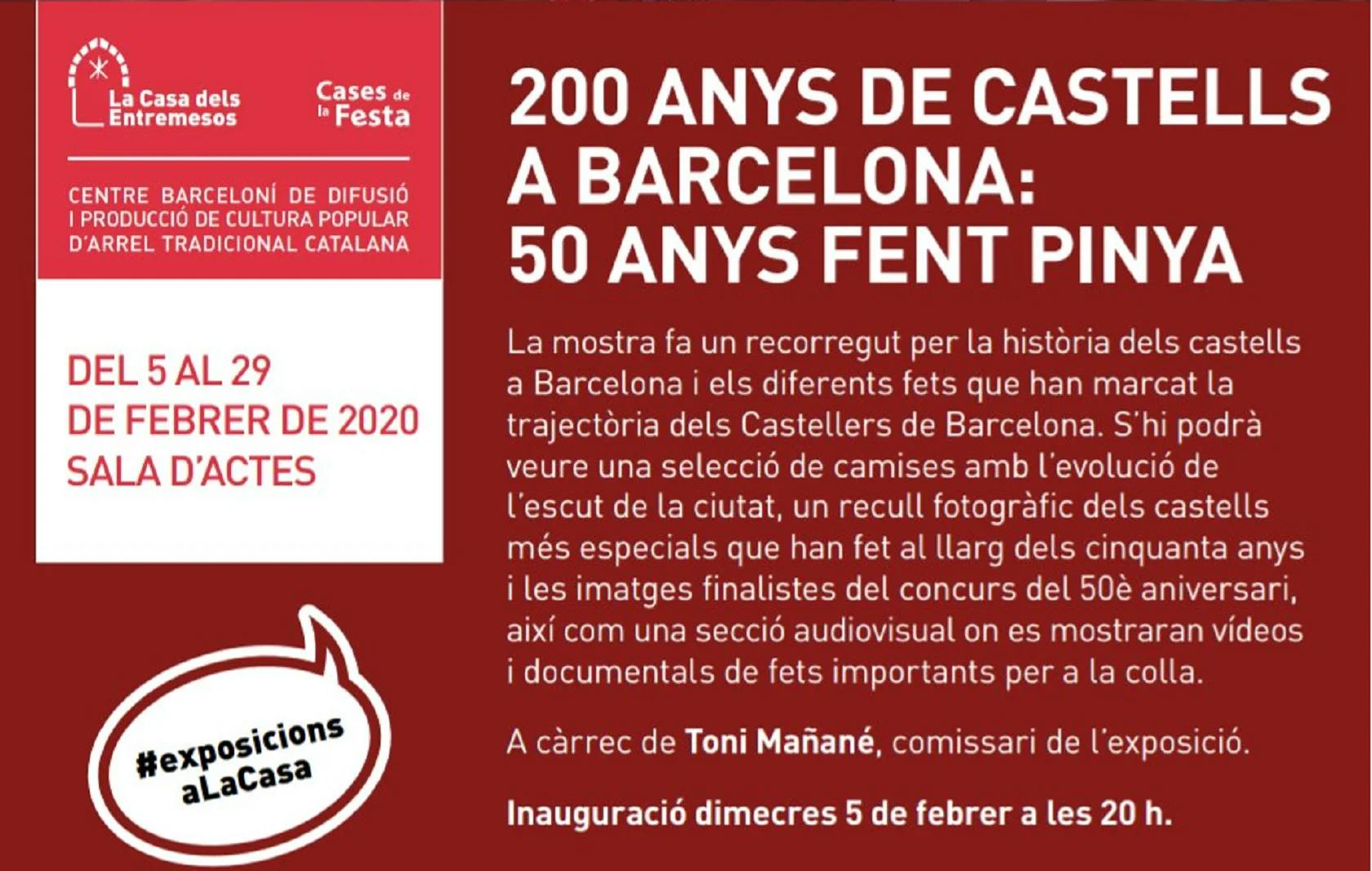 Exposició a la Casa dels Entremesos: 200 anys de castells a Barcelona, 50 anys fent pinya