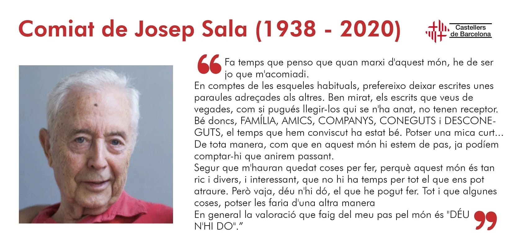 Mor Josep Sala i Mañé, fundador dels Castellers de Barcelona