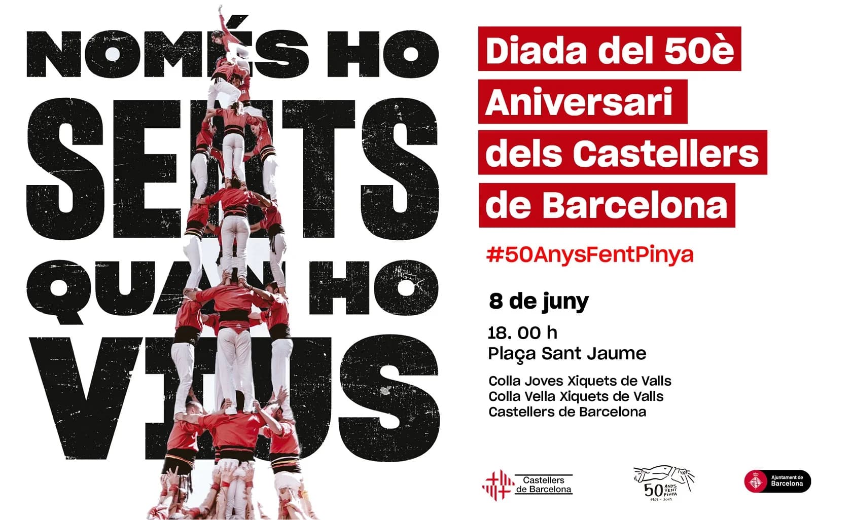 Cartell de la diada del 50è Aniversari dels Castellers de Barcelona